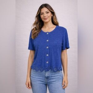 Blue Button-Up Cardigan blouse